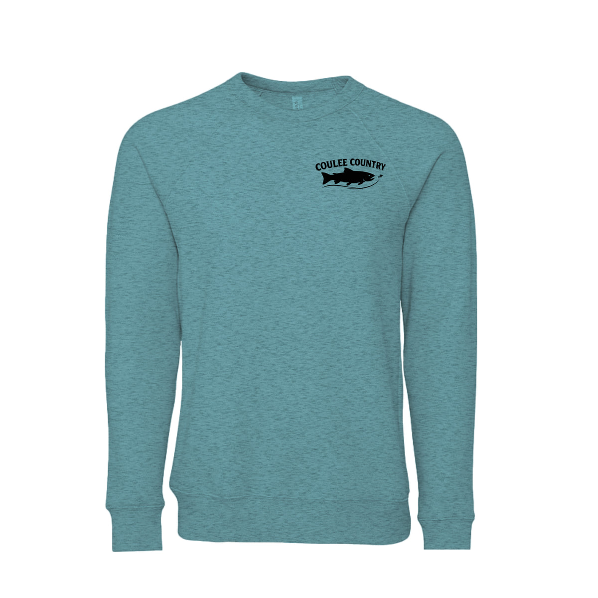 Coulee Country Current Crew sweatshirt in heather blue lagoon, front