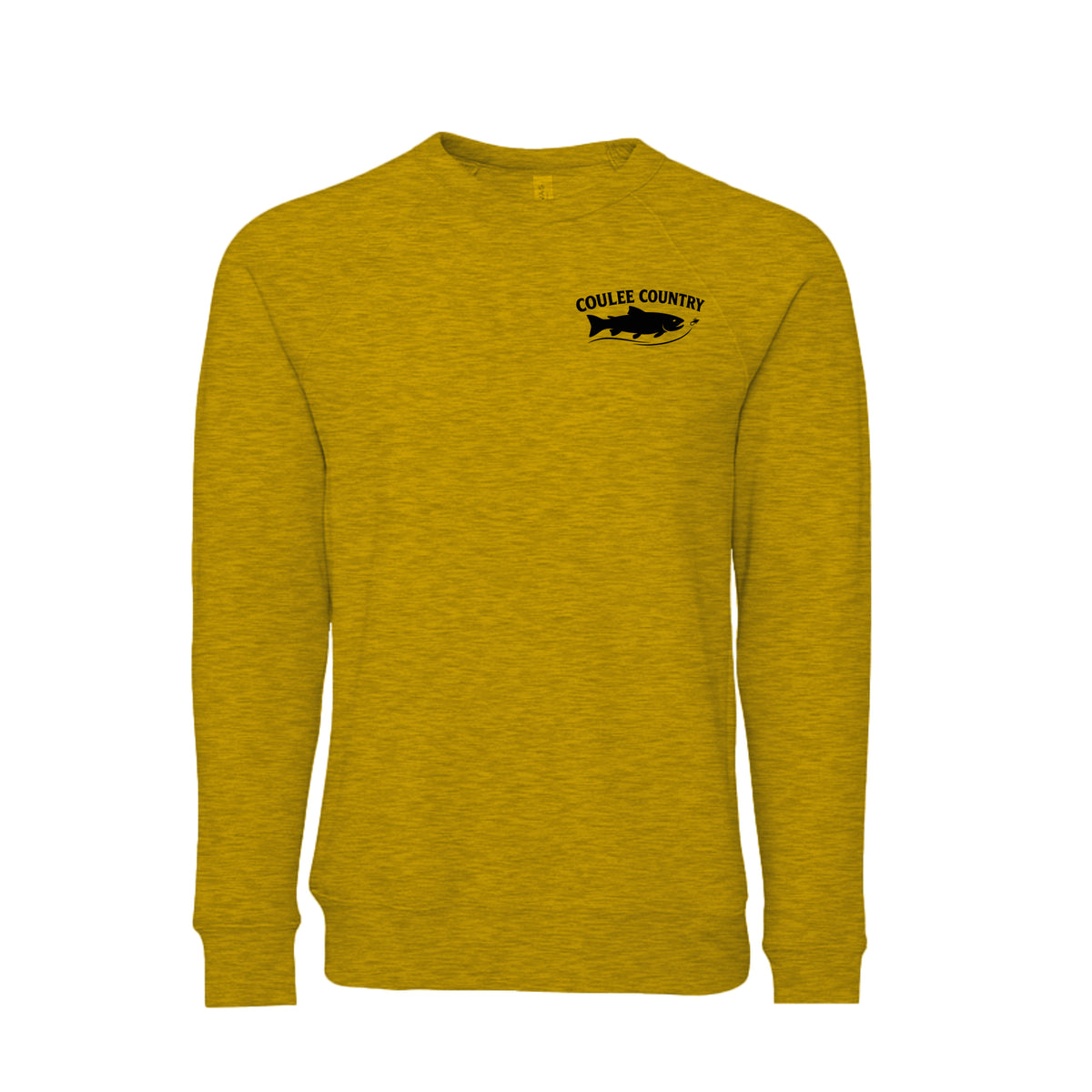Coulee Country Current Crew sweatshirt in heather mustard, front