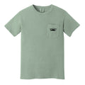 Coulee Country River Run Pocket Tee in sage, front logo
