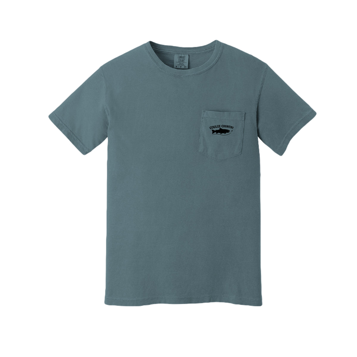 Coulee Country River Run Pocket Tee in slate, front logo