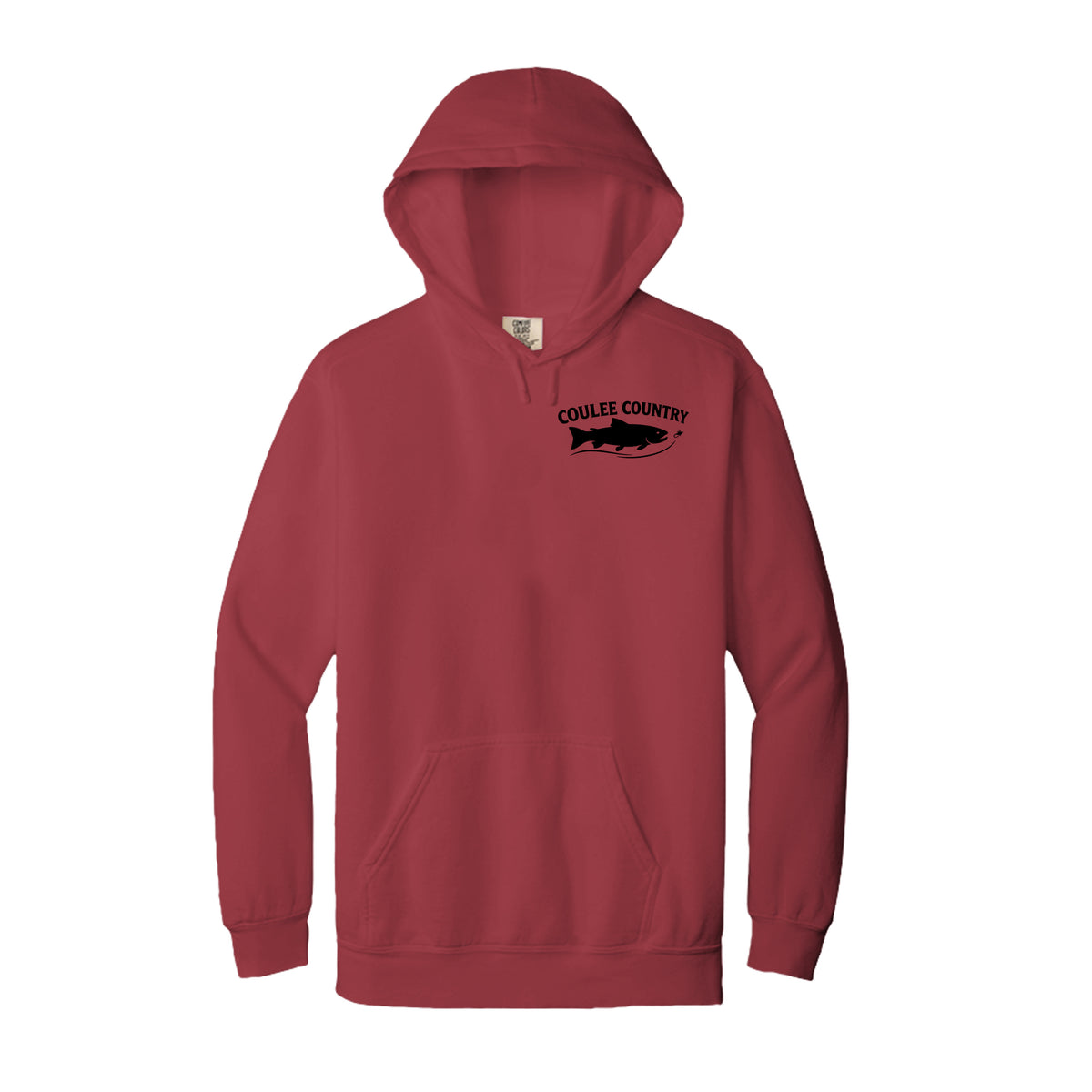 Coulee Country Water & Wood Hoodie in sumac, front trout logo